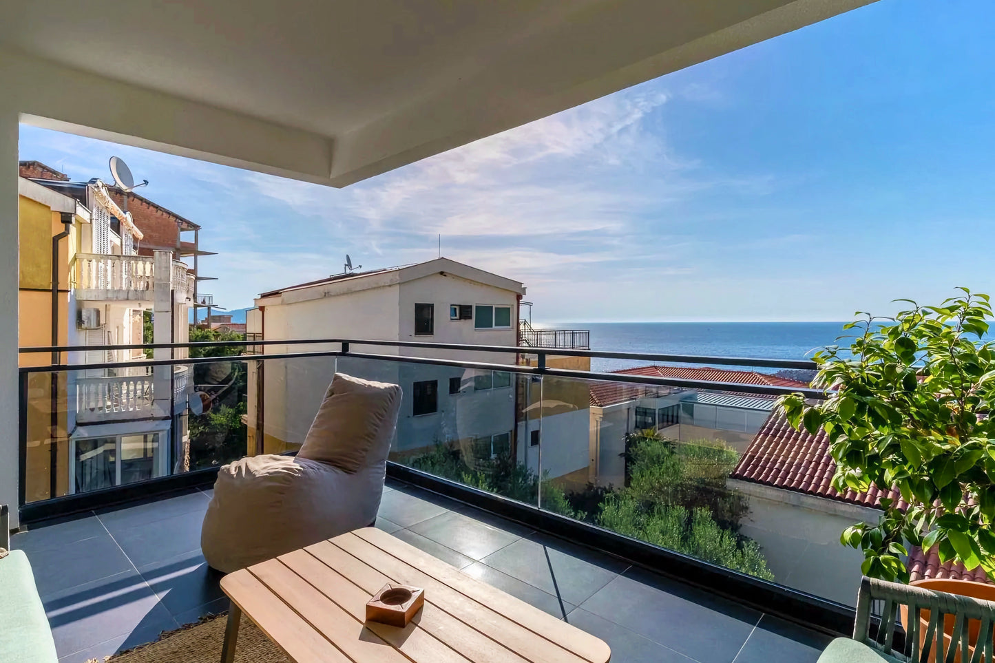 Elegant 3-Bedroom Sea View Apartment in Sveti Stefan with Terrace and Parking
